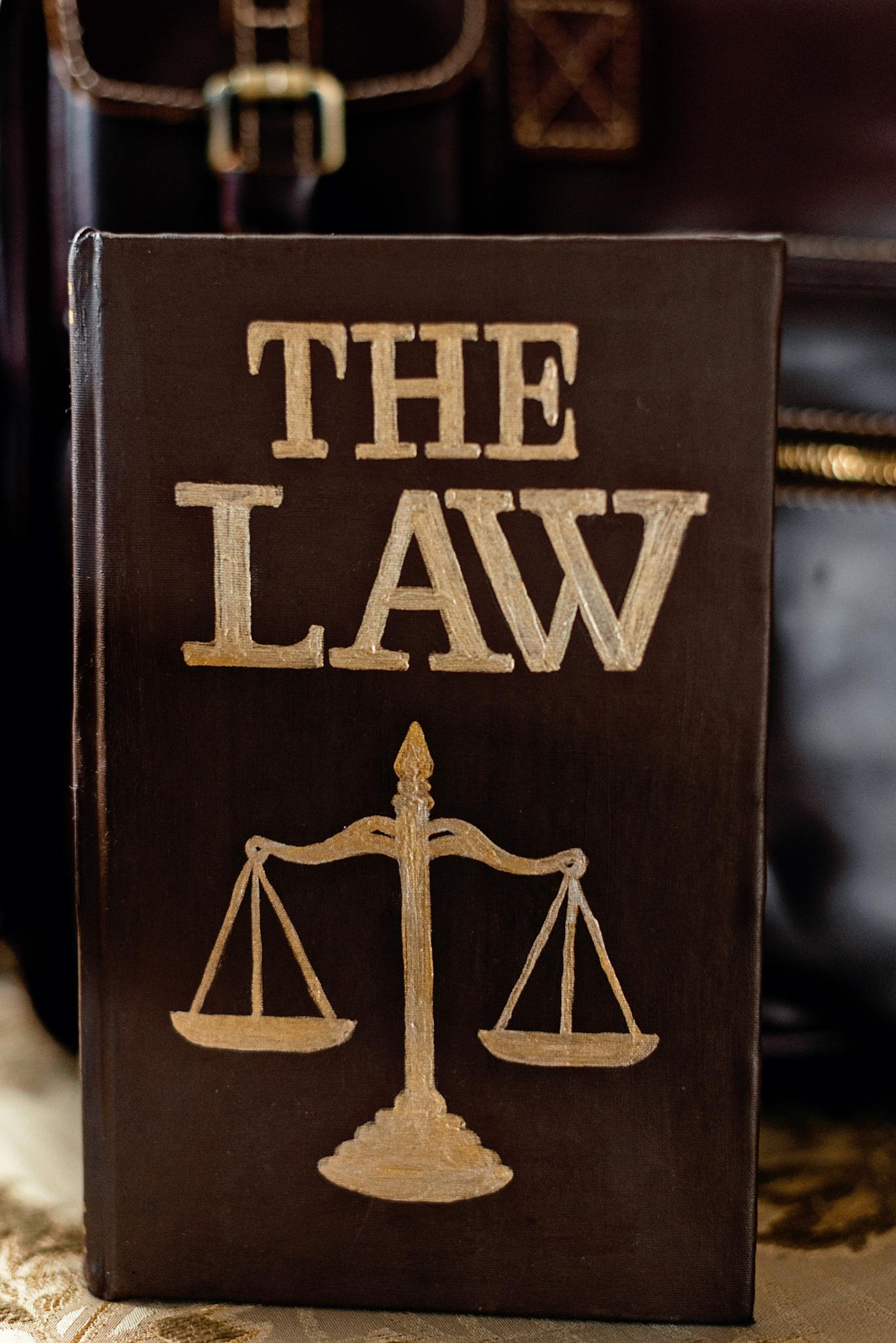 Detailed image of a book titled 'The Law' featuring scales of justice.